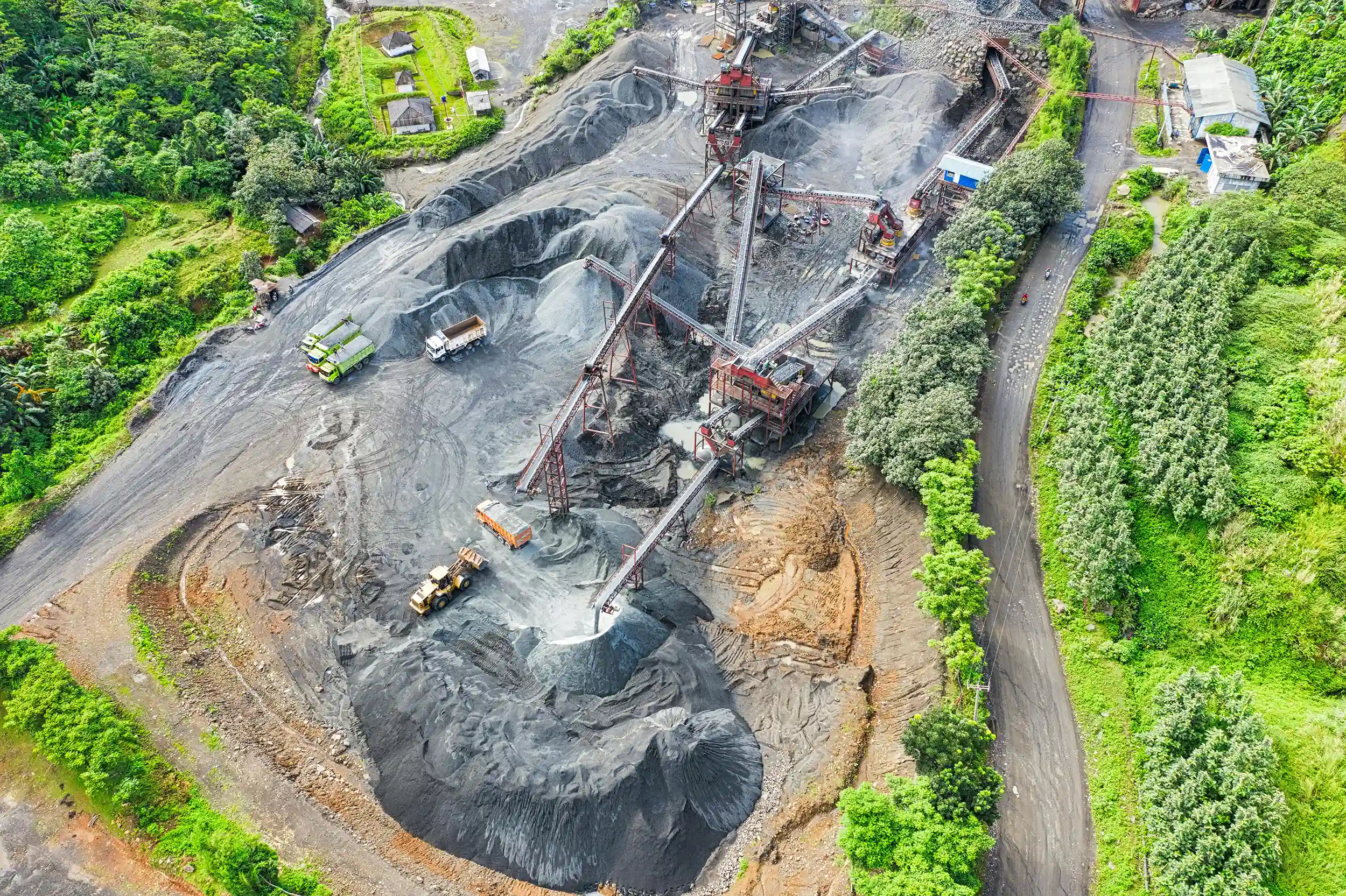 Aerial view of open-pit mining operations in Indonesia